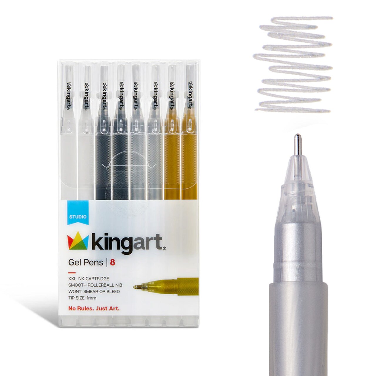 KINGART® Gel Pens – Black, White, Gold & Silver - 8 Count